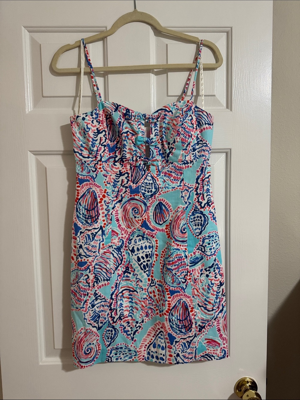Lilly Pulitzer Shell-Print Spaghetti Strap Mini Dress - Aqua Pink Blue